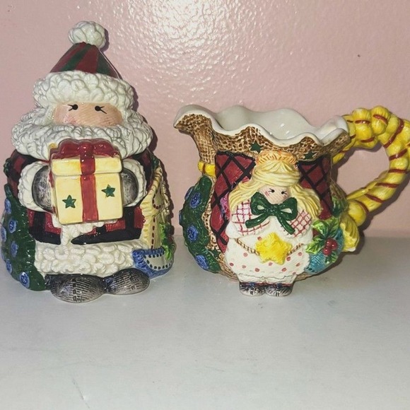 Holiday Fitz and Floyd Homespun Creamer and Sugar Bowl - Picture 1 of 6